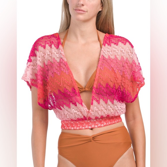 Trina Turk Other - NWT‎ TRINA TURK Cascade Crochet Flutter Sleeve Cover-Up Top Zig Zag Stripes Sz S